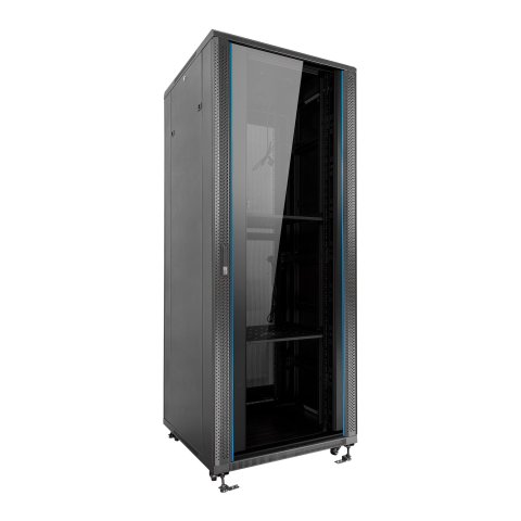 Armario De Suelo 19" Aiten Data 42u Ai6642 Plus 600 X 600 X 2060 Color Negro Puerta De Cristal Templado Puerta Trasera Perfor