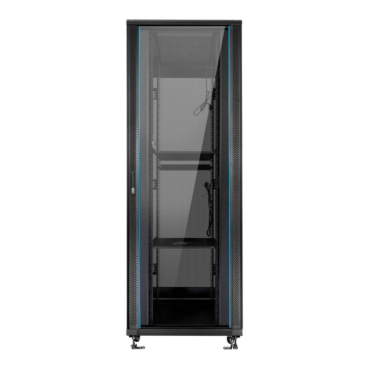 Armario De Suelo 19" Aiten Data 42u Ai6642 Plus 600 X 600 X 2060 Color Negro Puerta De Cristal Templado Puerta Trasera Perfor