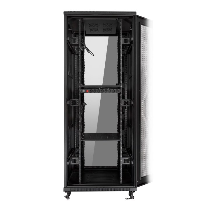 Armario De Suelo 19" Aiten Data 42u Ai6642 Plus 600 X 600 X 2060 Color Negro Puerta De Cristal Templado Puerta Trasera Perfor