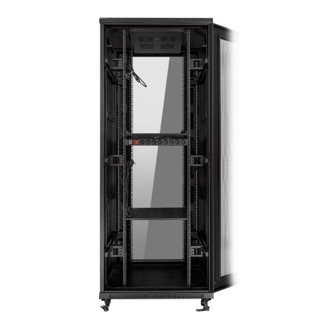 Armario De Suelo 19" Aiten Data 42u Ai6642 Plus 600 X 600 X 2060 Color Negro Puerta De Cristal Templado Puerta Trasera Perfor