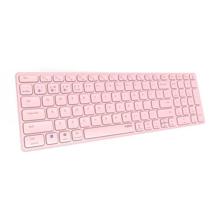 Teclado Rapoo Wireless Y Bluetooth E9700m Portugues 2.4ghz Bt 3.0 5.0 Diseño Ultrafino Bateria Rosa Base Aluminio Multi Mode