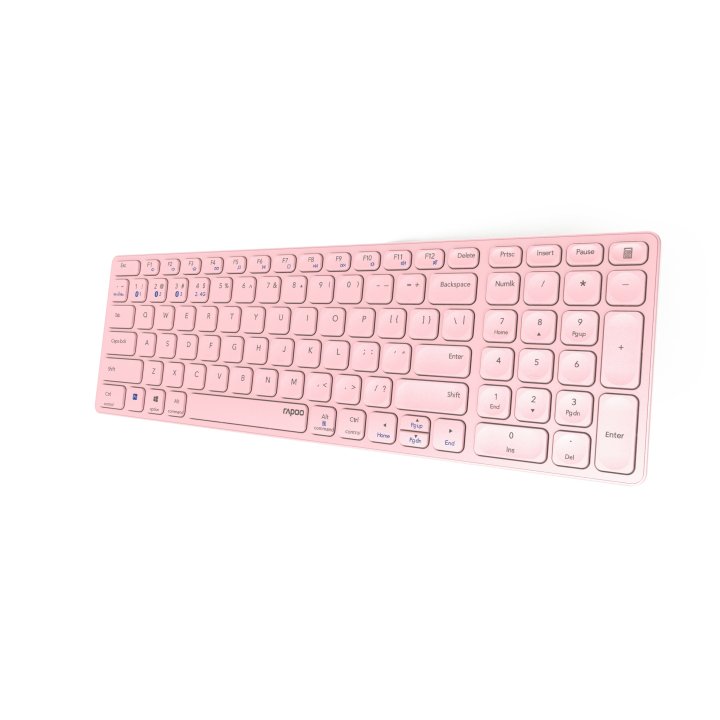 Teclado Rapoo Wireless Y Bluetooth E9700m Portugues 2.4ghz Bt 3.0 5.0 Diseño Ultrafino Bateria Rosa Base Aluminio Multi Mode