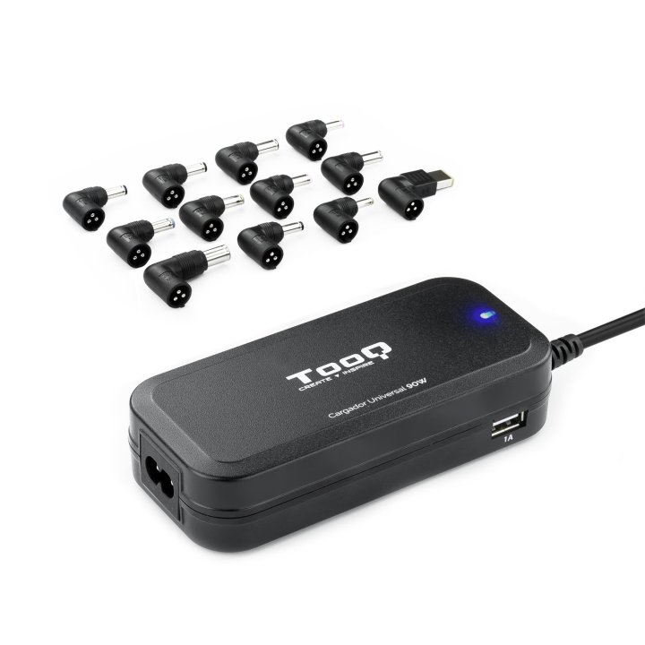 Cargador Universal De Portatil Tooq Tqlc-90bs02at 90w Automatico 12 Conectores 2 Puertos Usb