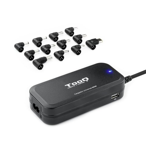 Cargador Universal De Portatil Tooq Tqlc-90bs02at 90w Automatico 12 Conectores 2 Puertos Usb