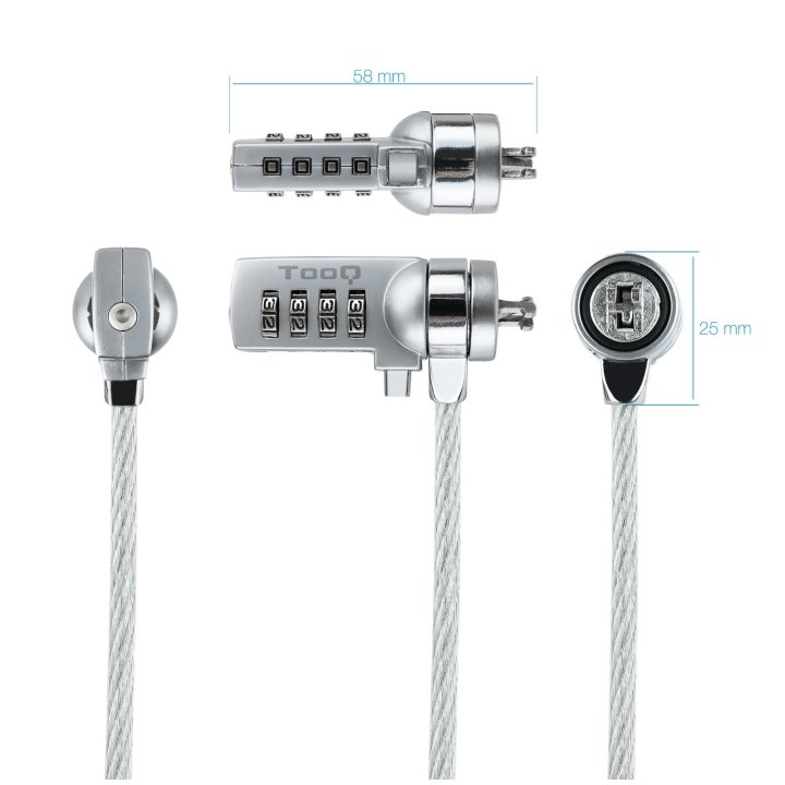 Cable De Seguridad Portatiles monitores televisiones Tooq Tqclk0015 Con Combinación 1.5 M Sistema Kensington