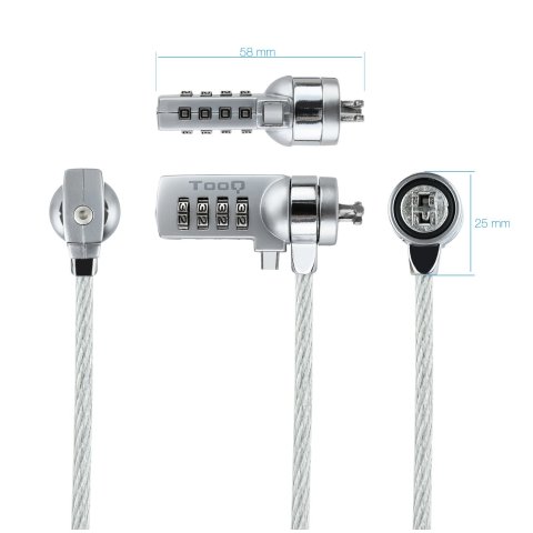 Cable De Seguridad Portatiles monitores televisiones Tooq Tqclk0015 Con Combinación 1.5 M Sistema Kensington