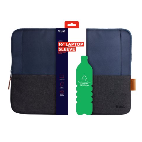 Funda Universal Trust Lisboa 24982 Soft Sleeve Color Negro azul Para Tablets portatiles Hasta 16"