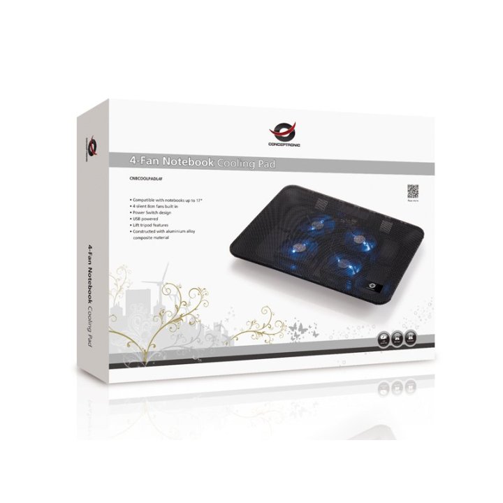Base De Refrigeracion Para Portatiles Conceptronic 4 Ventiladores 80mm Hasta 15.6"