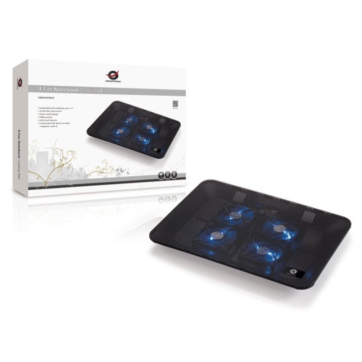 Base De Refrigeracion Para Portatiles Conceptronic 4 Ventiladores 80mm Hasta 15.6"
