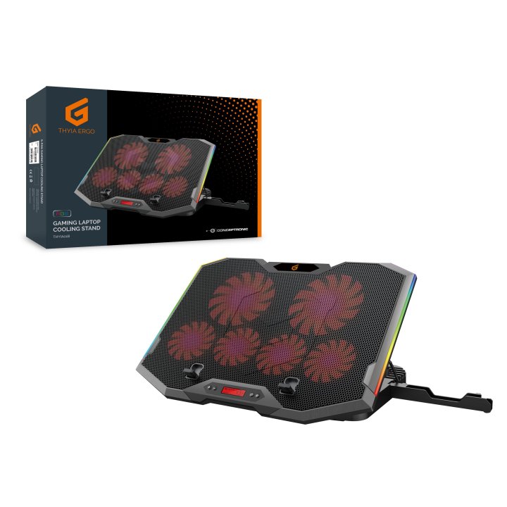 Base De Refrigeracion Para Portatiles Gaming Conceptronic Hasta 17" 6 Ventiladores Luz Rbg