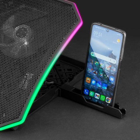Base De Refrigeracion Para Portatiles Mars Gaming Mnbc6 Con Soporte Adicional De Movil tablet Para Portatil Hasta 19" Ilumina
