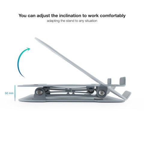 Soporte Elevador Para Portatil Tooq Tqlrs0033-al Gris Ergonomico Plegable Regulacion De Altura 30-280mm Max 11-17.3"