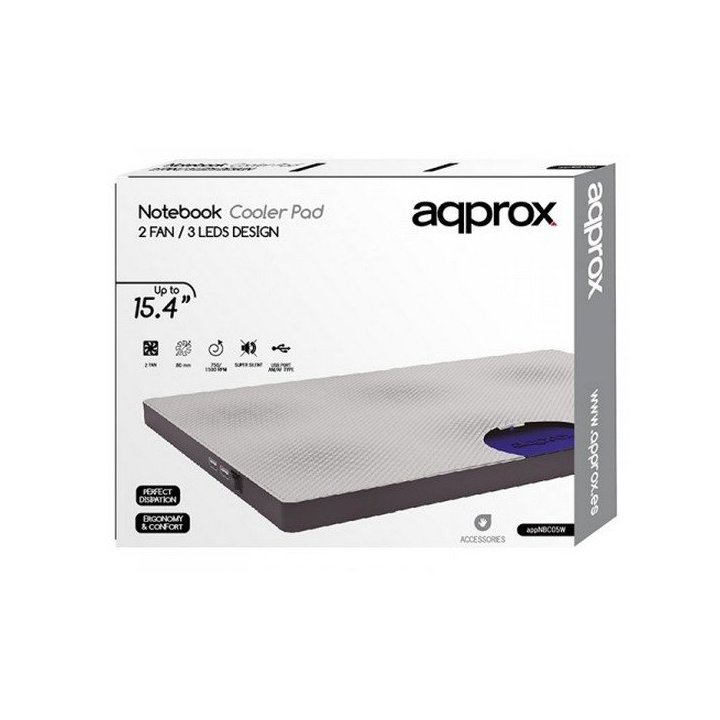 Base Refrigeradora Approx Para Portatiles De Hasta 15.4" 2 Ventiladores Y 3 Leds Color Blanco - Oferta_moving