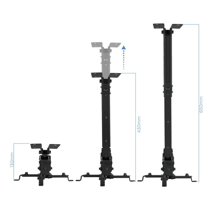 Soporte De Proyector Techo Tooq Pj2012t-b Regulación 130-650mm Inclinable Max. 20kg Negro