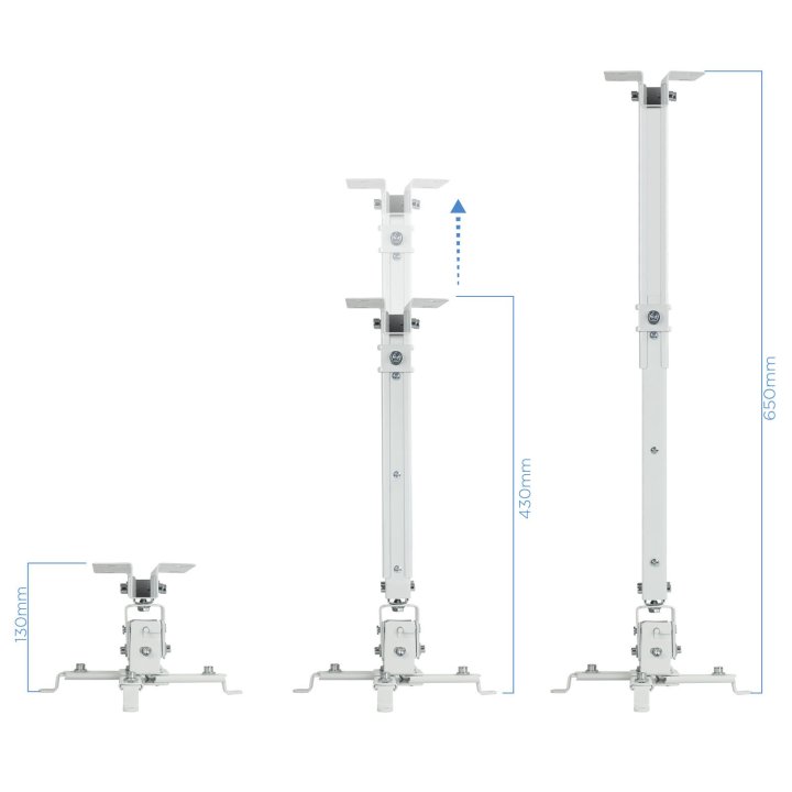 Soporte De Proyector Techo Tooq Pj2012t-b Regulación 130-650mm Inclinable Max. 20kg Blanco