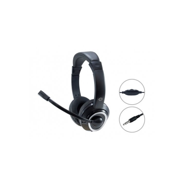 Headset Conceptronic Polona Conexion Jack 3.5mm Microfono Flexible Control De Volume Color Negro