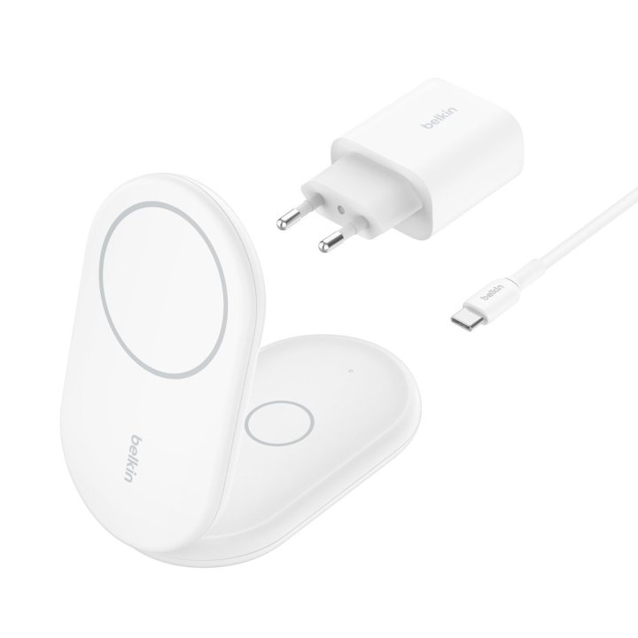 Base De Carga Inalambrica 2 En 1 Belkin Wiz028vfwh Magnetica Qi2 15w Plegable Blanca