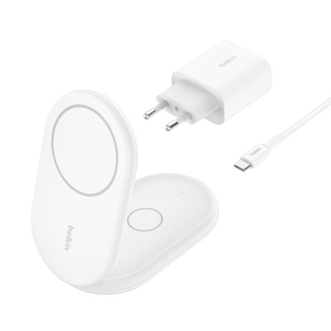 Base De Carga Inalambrica 2 En 1 Belkin Wiz028vfwh Magnetica Qi2 15w Plegable Blanca