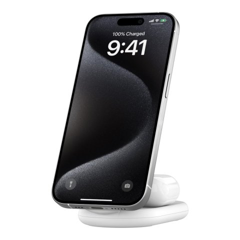 Base De Carga Inalambrica 2 En 1 Belkin Wiz028vfwh Magnetica Qi2 15w Plegable Blanca