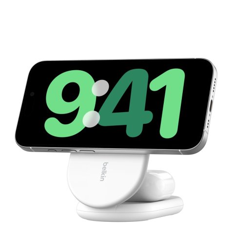 Base De Carga Inalambrica 2 En 1 Belkin Wiz028vfwh Magnetica Qi2 15w Plegable Blanca