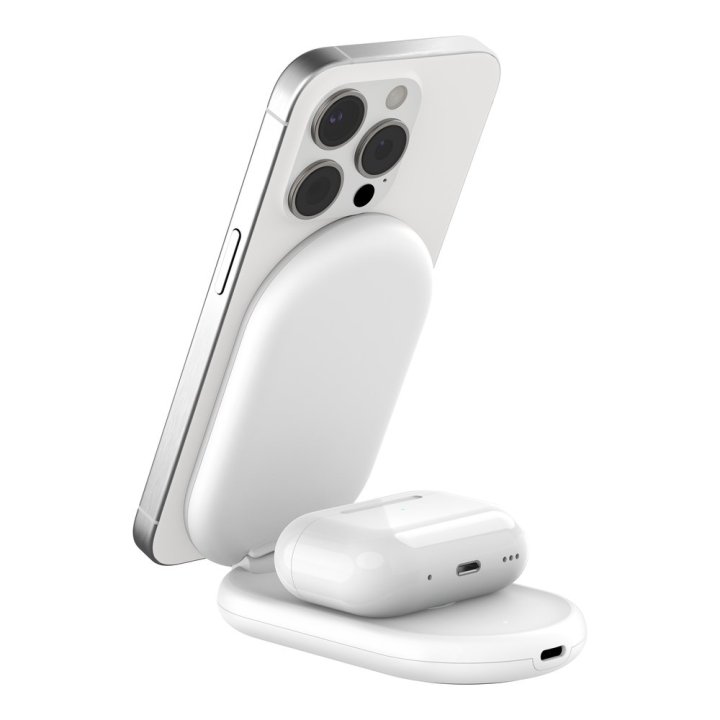 Base De Carga Inalambrica 2 En 1 Belkin Wiz028vfwh Magnetica Qi2 15w Plegable Blanca