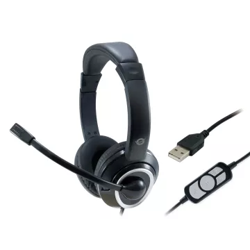 Headset Conceptronic Polona Usb Microfono Flexible Control De Volumen Color Negro Blanco 2
