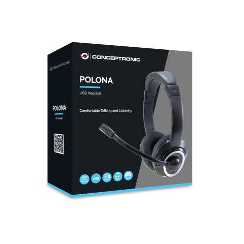 Headset Conceptronic Polona Usb Microfono Flexible Control De Volumen Color Negro   Blanco