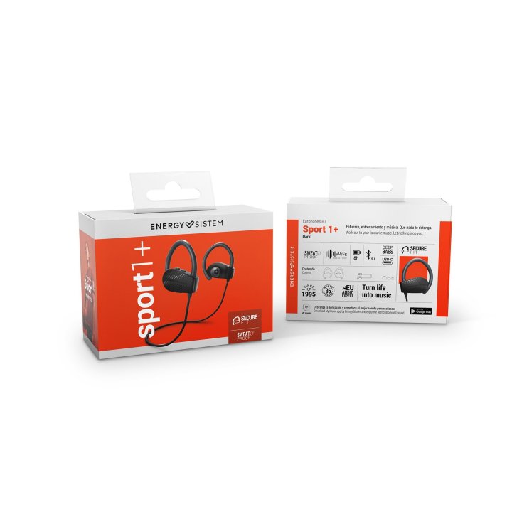  Headset Intrauditivo Bluetooth Energy Sistem Sport 1 Dark Bt 5.1 Secure Fit, Ipx4 , Aptx , Control Talk