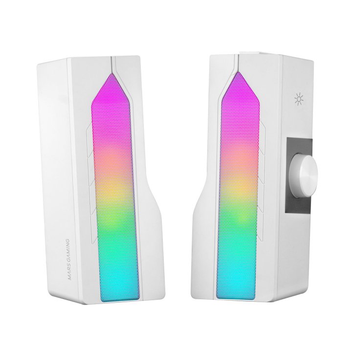Altavoces 2.0 Bluetooth Mars Gaming Msduo White 2 En 1 Convertible En Sobremesa 2.0 O Soundbar Bt 5.0 Iluminacion Rgb