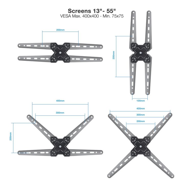 Soporte De Pared Tooq Lp1355tn-b Para Pantalla 13-55 Max. 25kg Vesa Max. 400x400 Un Brazo Negro