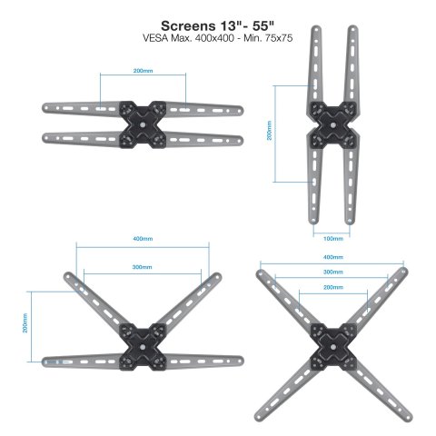 Soporte De Pared Tooq Lp1355tn-b Para Pantalla 13-55 Max. 25kg Vesa Max. 400x400 Un Brazo Negro