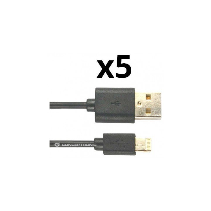 Cable Usb-a A Lightning 2m Nortess Kit 5 Unidades Iphone 5 6/7/8/ X Ipad 1 Metro Color Negro