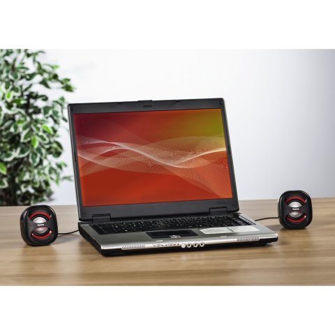 Altavoces 2.0 Hama Sonic Mobil 183 Jack 3.5mm Alimentado Por Usb Entrada Para Auriculares Control De Volumen Color Negro Rojo