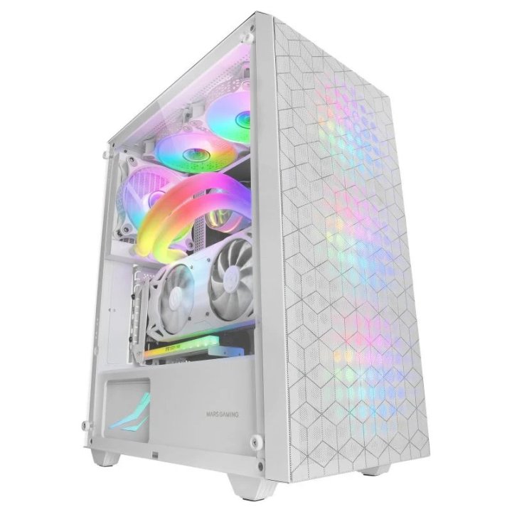 Caja Atx Mars Gaming Mcmagw Blancafrontal Doble Rejilla Magnetica Lateral Cristal Templado 3x120mm Rgb Doble Camara