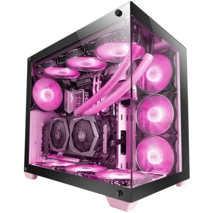 Caja E-atx Mars Gaming Mcv4 Pink Xxl Premium Custom Doble Ventana De Cristal Templado Continuo Sin Fuente De Alimentacion