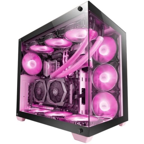 Caja E-atx Mars Gaming Mcv4 Pink Xxl Premium Custom Doble Ventana De Cristal Templado Continuo Sin Fuente De Alimentacion