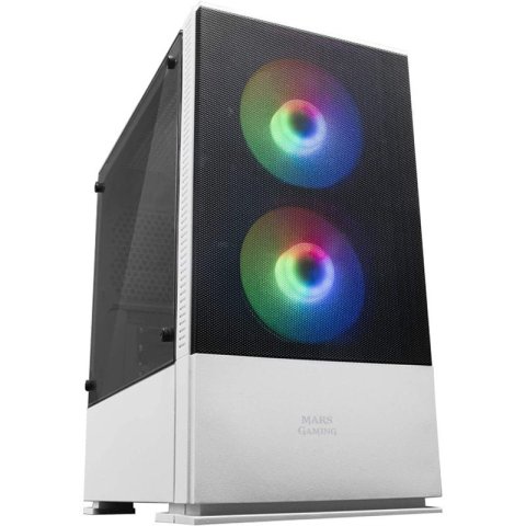 Caja Microatx Gaming Mars Gaming Mcz White Frontal Mesh Con 2xventilador Rgb Ventana Lateral Total Usb3.0 + Usb 2.0 Sin Fuent