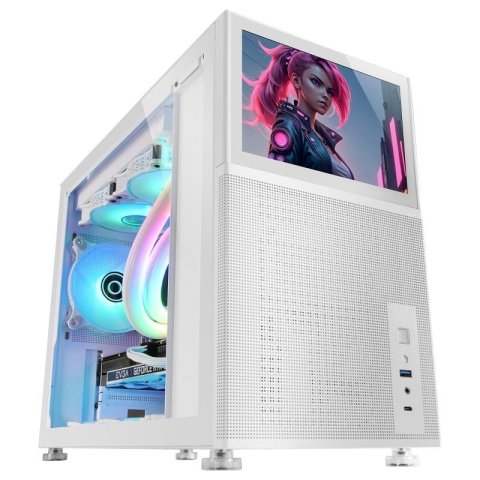 Caja Microatx Gaming Mars Gaming Mc-lcd Blanca Con Pantalla Ips 8" Mini Hdmi Ventana Lateral Cristal Templado
