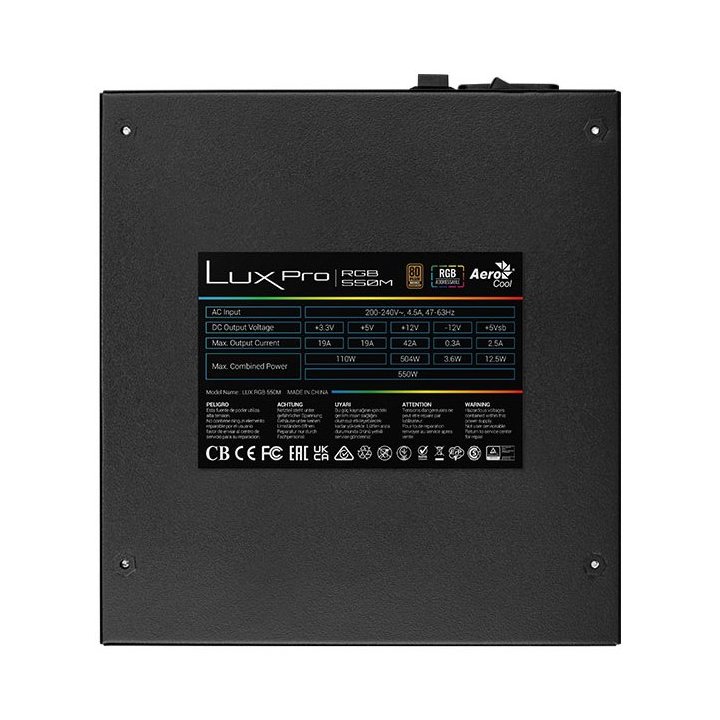 Fuente De Alimentacion Atx Modular Aerocool Lux Pro 550w Certificado 80+ Bronze Apfc Vent. 14cm Rgb