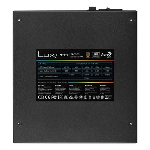 Fuente De Alimentacion Atx Modular Aerocool Lux Pro 550w Certificado 80+ Bronze Apfc Vent. 14cm Rgb