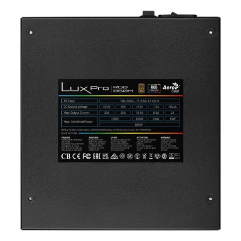 Fuente De Alimentacion Atx Modular Aerocool Lux Pro 850w Certificado 80+ Bronze Apfc Vent.14cm Rgb