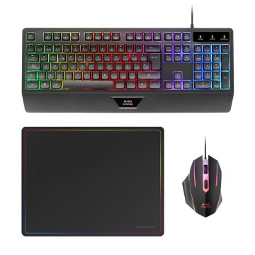 Pack Teclado Mouse Y Alfombrilla Mars Gaming Mcp124 Frances Rgb H-mech, Mouse Huano Rgb 3200dpi, Alfombrilla  360*260mm Black
