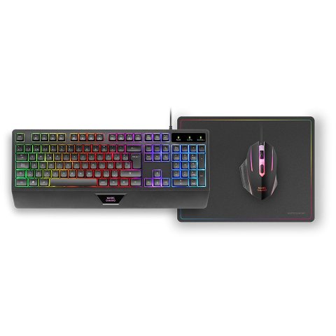 Pack Teclado Mouse Y Alfombrilla Mars Gaming Mcp124 Frances Rgb H-mech, Mouse Huano Rgb 3200dpi, Alfombrilla  360*260mm Black