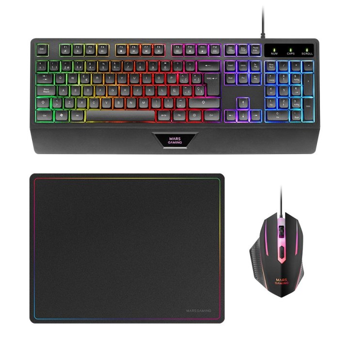 Pack Teclado Mouse Y Alfombrilla Mars Gaming Mcp124pt Portugues Rgb H-mech, Mouse Huano Rgb 3200dpialfombrilla  360*260mm Neg