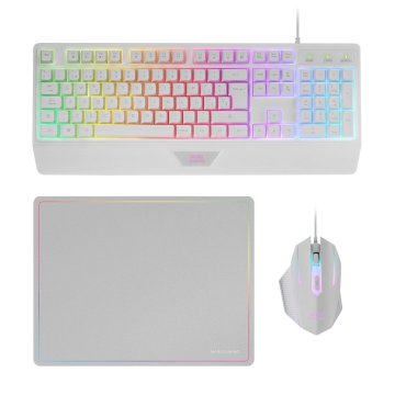 Pack Teclado Mouse Y Alfombrilla Mars Gaming Mcp124wes Rgb H-mech, Mouse Huano Rgb 3200dpi, Alfombrilla  360*260mm White
