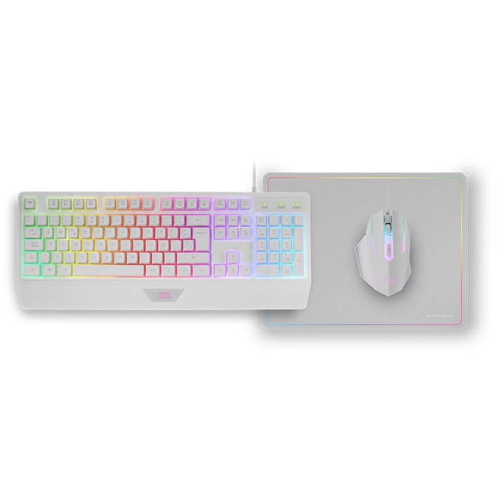 Pack Teclado Mouse Y Alfombrilla Mars Gaming Mcp124wes Rgb H-mech, Mouse Huano Rgb 3200dpi, Alfombrilla  360*260mm White