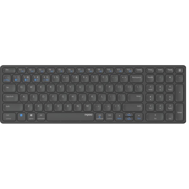 Teclado Rapoo Wireless Y Bluetooth E9700m Portugues 2.4ghz Bt 3.0 5.0 Diseño Ultrafino Bateria Gris Oscuro Base Aluminio Mult