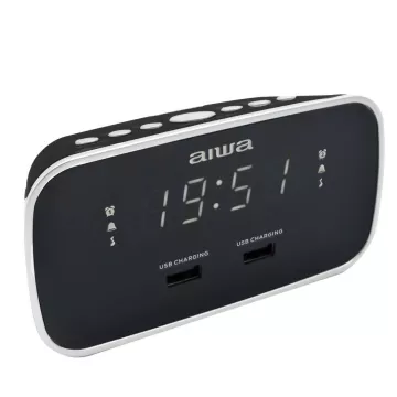 Radio Despertador Aiwa Cru-19 Black 2 Puertos Usb De Carga 5v 2.4a