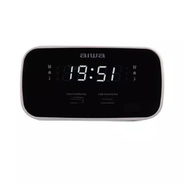 Radio Despertador Aiwa Cru-19 Black 2 Puertos Usb De Carga 5v 2.4a 2