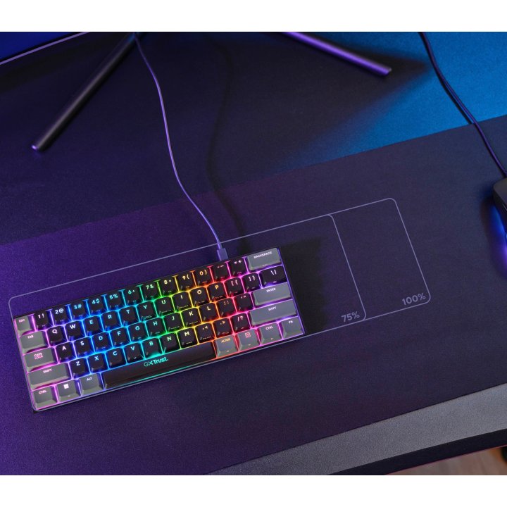 Teclado Mecanico Trust Gaming Gxt 867 Acira Compacto Usb-a usb-c Iluminacion Rgb Interruptores Rojos Mecanicos Otemu